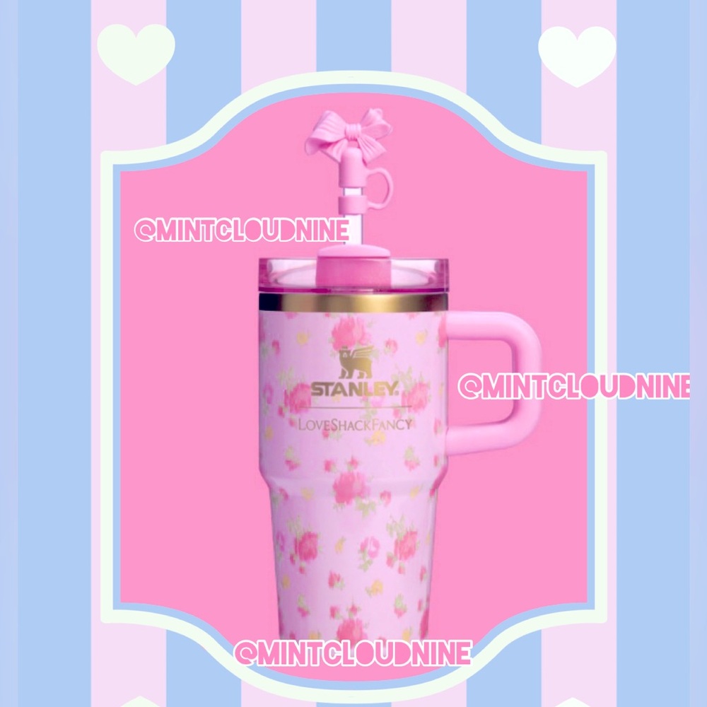 💕 STANLEY x LOVE SHARK FANCY 20oz PINK FLOWSTATE QUENCHER TUMBLER WITH HANDLE